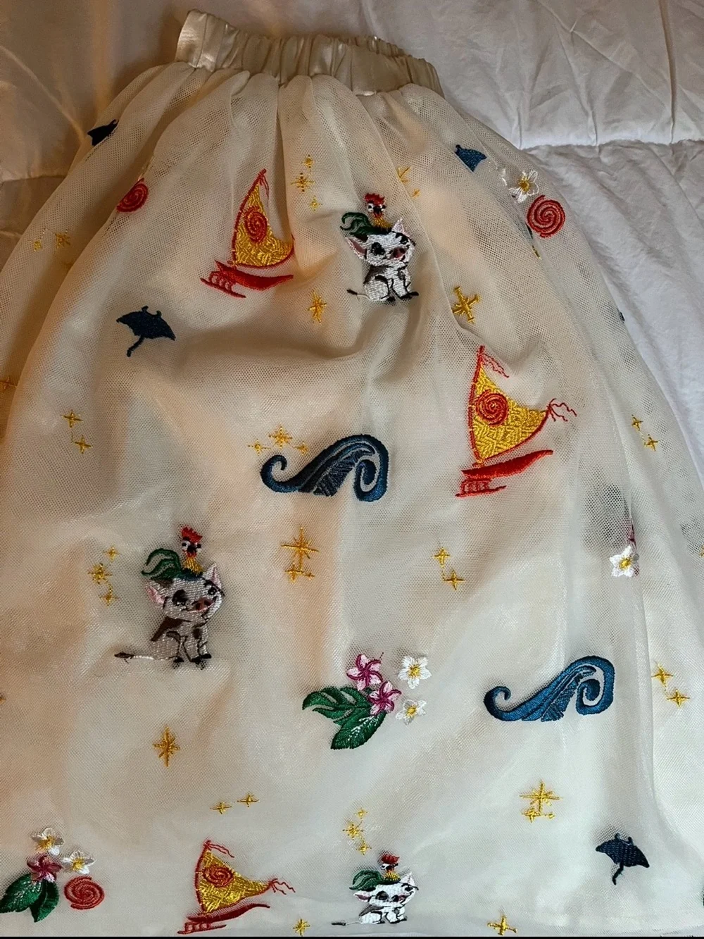 Hanna Andersson Cream Embroidered Moana & Floral Tulle Skirt